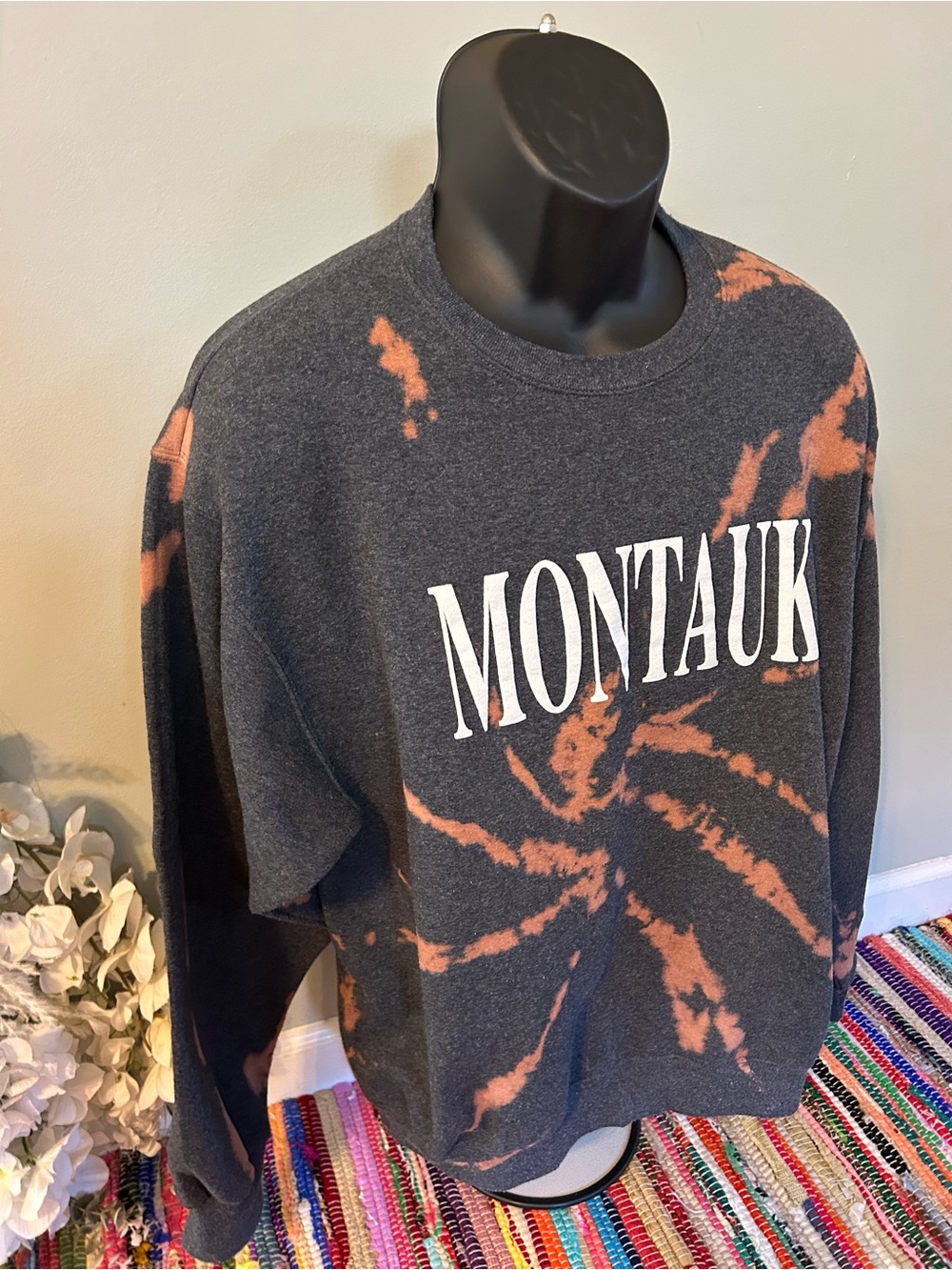 y2k Montauk Tie Dye Crewneck Sweatshirt Gray 2000s New York Hamptons Vintage XL - Picture 3 of 5
